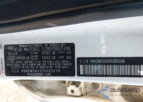 2014 Kia Rio Lx from USA, damaged, VIN KNADM5A31E6382018